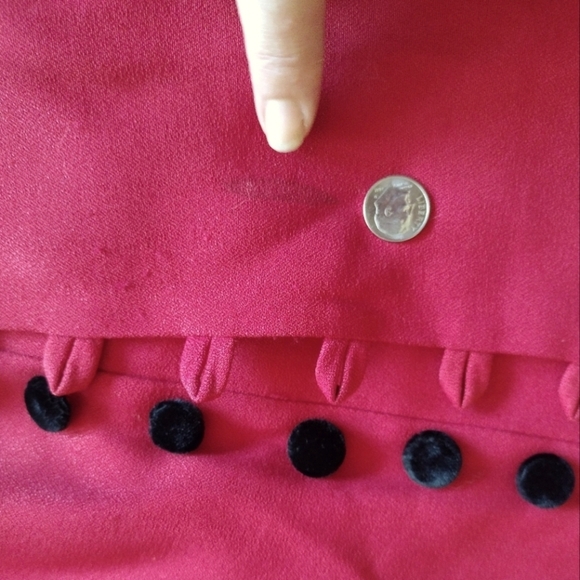 Dawn Joy Vintage Ruby Red Button Down Dress Velvet Accents - Picture 13 of 14